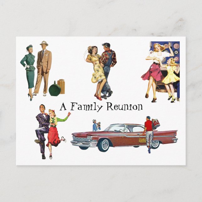 Postal Reunión de familia festiva retra de la diversión (Anverso)