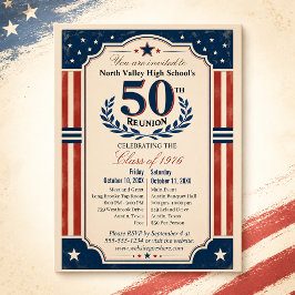 Postal Reunión de graduados de Americana 50 años rojo bla