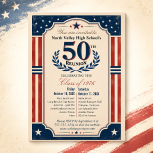 Postal Reunión de graduados de Americana 50 años rojo bla