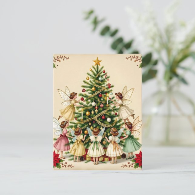 Postal Reunión de hadas de Navidad victorianas (Anverso de pie)