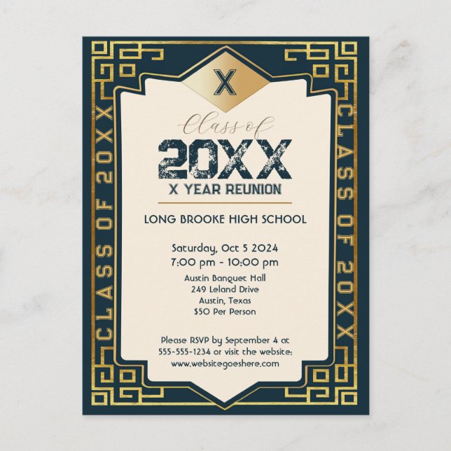 Postal Reunión de la escuela secundaria de Art Deco (Anverso)