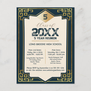 Postal Reunión de secundaria de 5 años de Faux Gold Art D