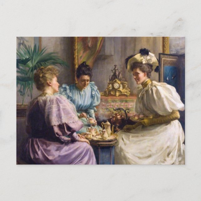 Postal Reunión de Té de Tarde Elegante Eduardiana  (Anverso)