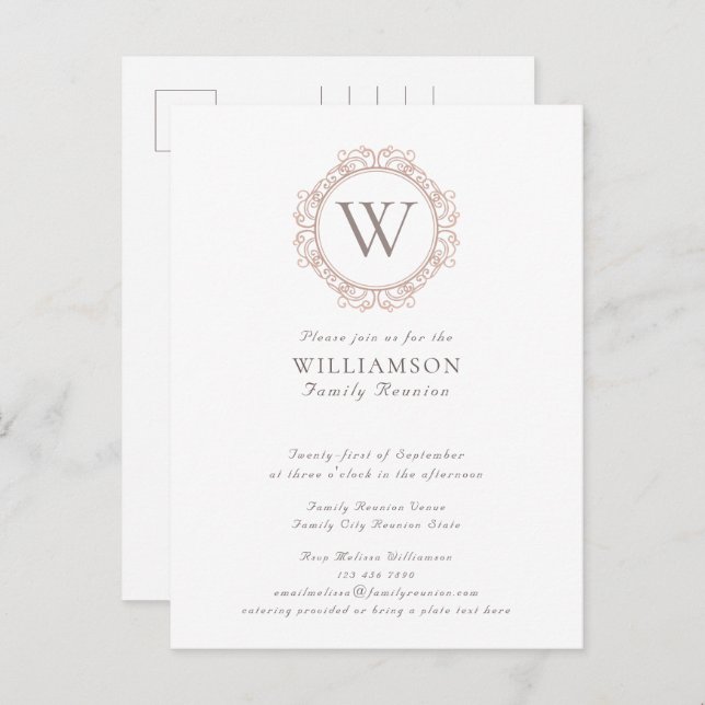 Postal Reunión elegante de la familia Monograma (Anverso / Reverso)