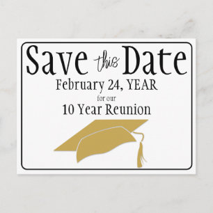 Postal Reunion Save the Date Black White Gold QR Code
