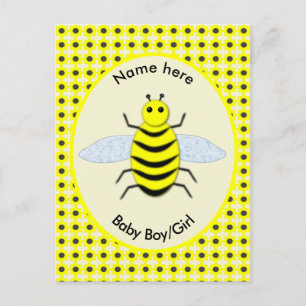 Postal Revelación de género de abeja bebé amarilla linda