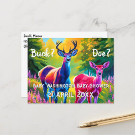 Postal Revelación de género de ciervos rosas y azules