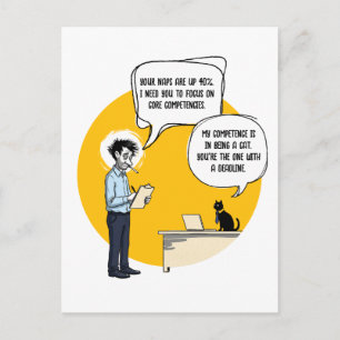 Postal Revisión de rendimiento divertida meme del gato de