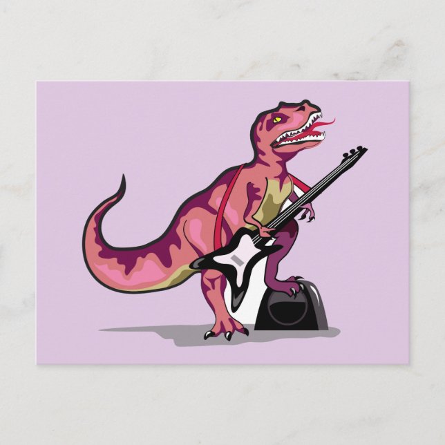 Postal Rex Tyrannosaurus Tocando La Guitarra. (Anverso)