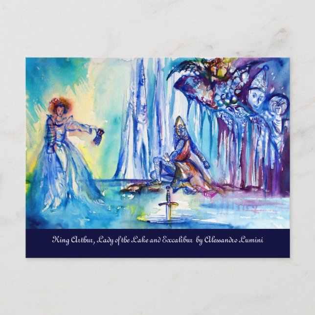 POSTAL REY ARTHUR, DAMA DEL LAGO Y EXCALIBUR (Anverso)