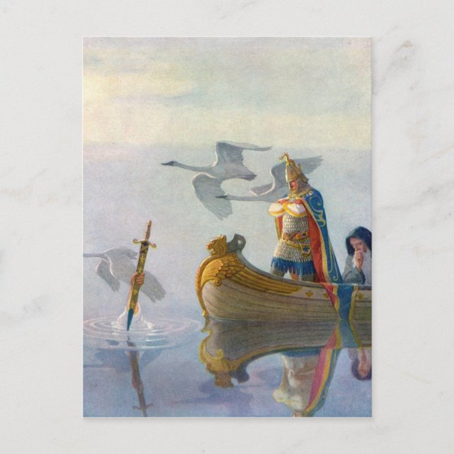 Postal Rey Arturo y Excalibur, C. 1922 por N.C Wyeth (Anverso)