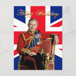 Postal Rey Carlos III con bandera británica Feliz Cumplea