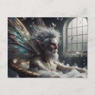 Postal Rey de hadas toma baño en bañera de oro