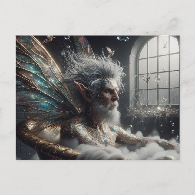 Postal Rey de hadas toma baño en una bañera de oro (Anverso)