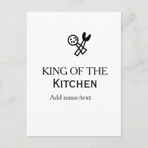 Postal Rey de la cocina chef cocinando añadir nombre coro