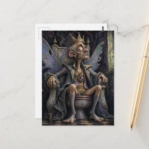 Postal Rey de las hadas surrealista tonto en su trono de