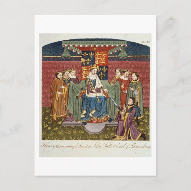 Postal Rey Enrique VI (1421-71) presentando una espada a  (Anverso)