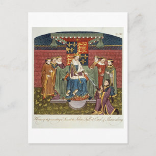 Postal Rey Enrique VI (1421-71) presentando una espada a