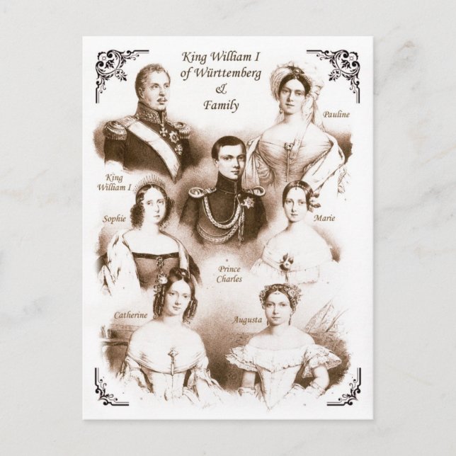 Postal Rey Guillermo I de Württemberg y familia (Anverso)