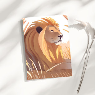 Postal Rey León   Acuarela de león macho naturaleza anima