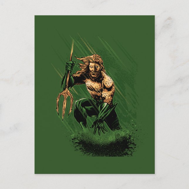 Postal Rey Oceánico Guerrero Tridente Dinámico Arte Cómic (Anverso)