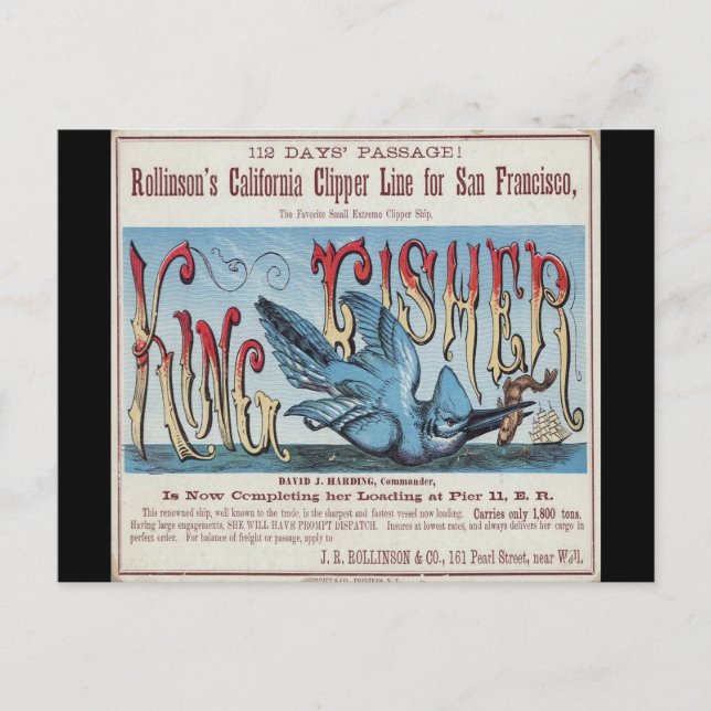 Postal Rey Pescador Clipper Navegando  (Anverso)