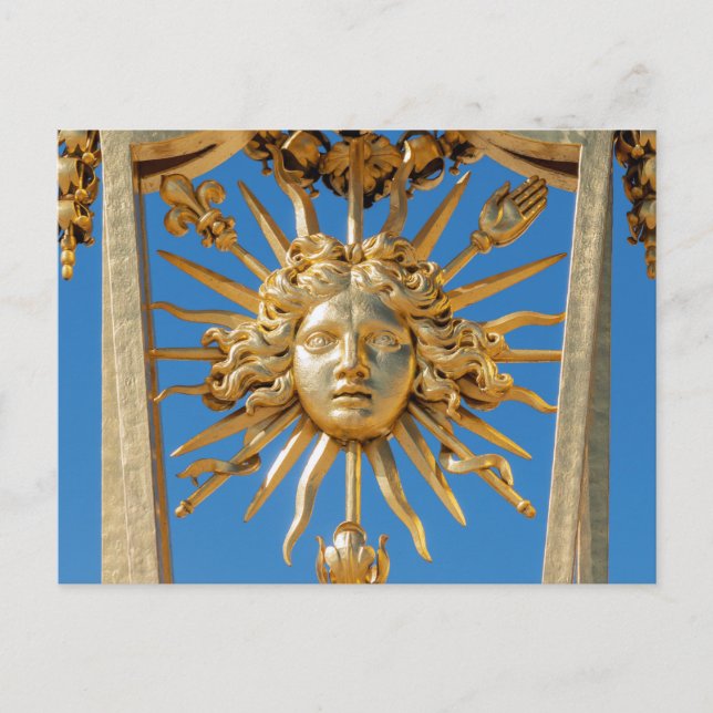 Postal Rey Sol en la puerta de oro del castillo de Versal (Anverso)
