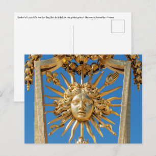 Postal Rey Sol en la puerta dorada del castillo de Versal