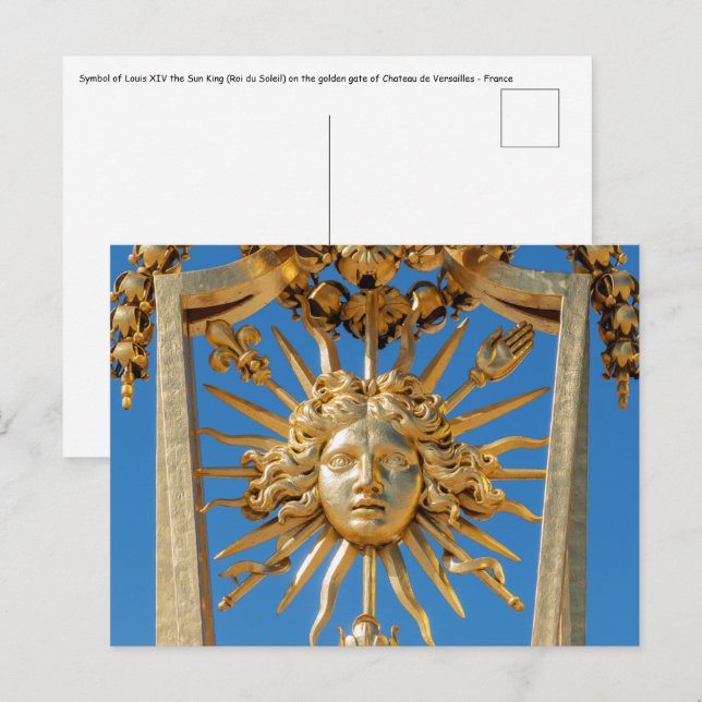 Postal Rey Sol en la puerta dorada del castillo de Versal (Anverso / Reverso)