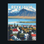 Postal Reykjavík Arte de viaje vintage Islandia<br><div class="desc">Reykjavík diseño de viaje retro vector. Reykjavík es la capital más septentrional de un estado soberano en el mundo. Está entre las ciudades más limpias,  verdes y seguras del mundo.</div>