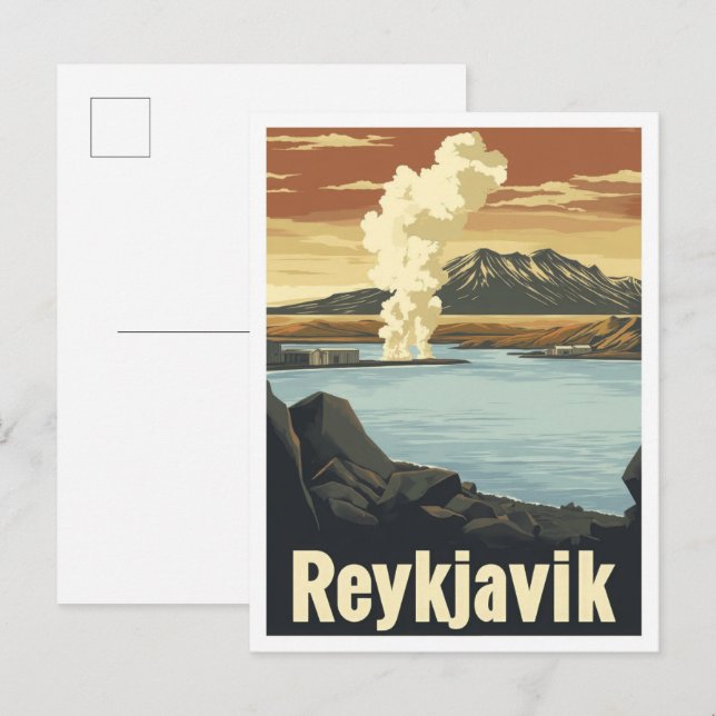 Postal Reykjavik Ilustracion de viajes artístico vintage  (Anverso / Reverso)