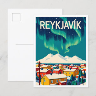 Postal Reykjavik Islandia Ilustracion de arte Viaje