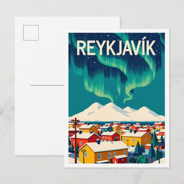 Postal Reykjavik Islandia Ilustracion de arte Viaje (Anverso / Reverso)