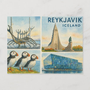 Postal Reykjavik Islandia multivista 