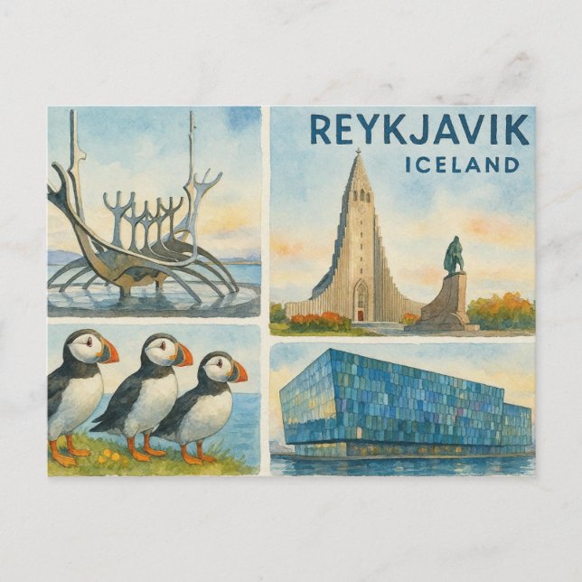 Postal Reykjavik Islandia multivista  (Anverso)