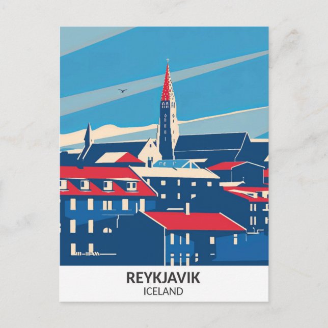 Postal Reykjavik Islandia Retro Viajes de arte (Anverso)