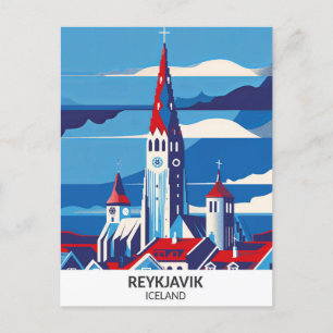 Postal Reykjavik Islandia Retro Viajes de arte