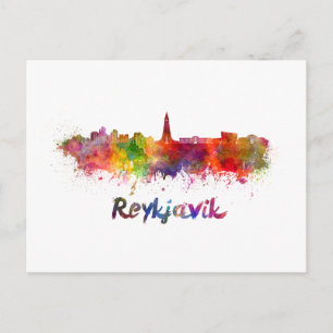 Postal Reykjavik skyline in watercolor