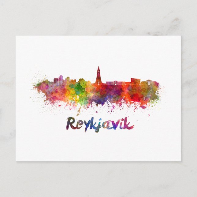 Postal Reykjavik skyline in watercolor (Anverso)