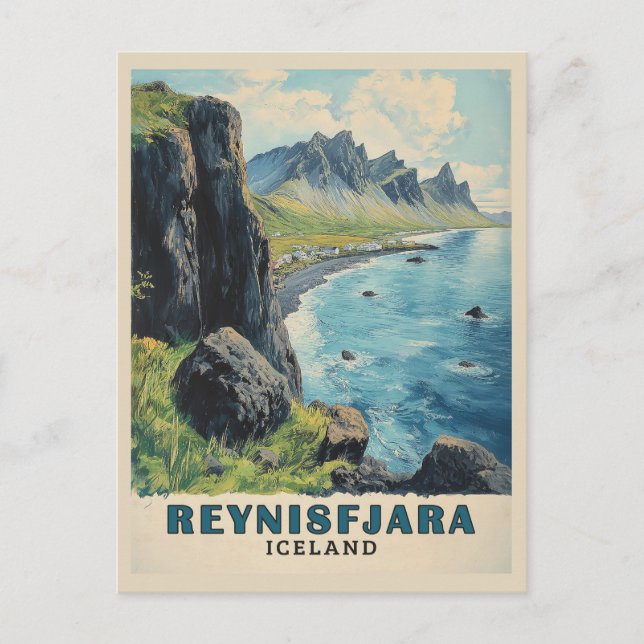 Postal Reynisfjara Beach Islandia Viaje Vintage (Anverso)