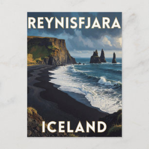 Postal Reynisfjara playa de arena negra Islandia Viajes 