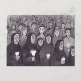 Postal Rezando a la luz de las velas en Lourdes, Francia