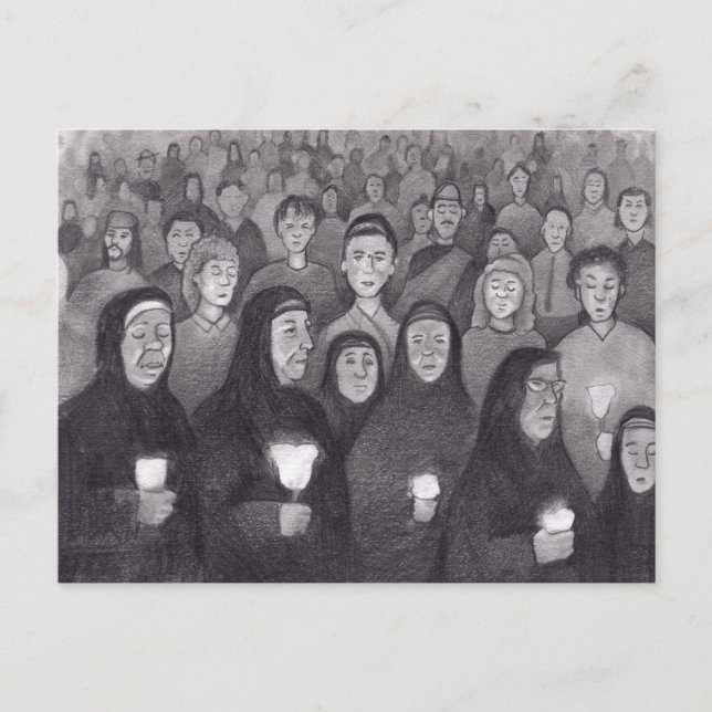 Postal Rezando a la luz de las velas en Lourdes, Francia (Anverso)