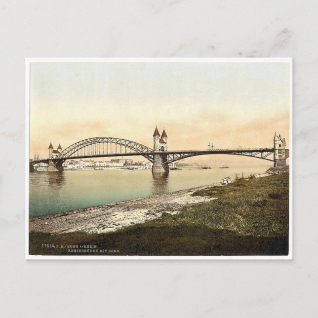 Postal Rhine Bridge, Bonn, el Rin, Alemania rara fotograf (Anverso)