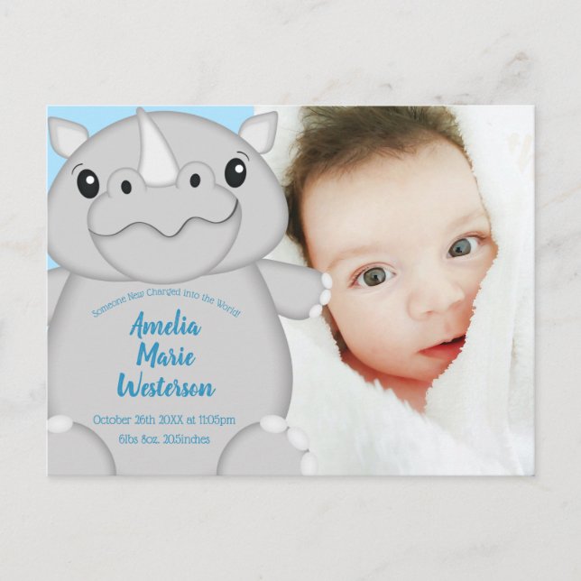 Postal Rhino Baby Shower Blue (Anverso)