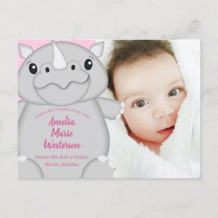 Postal Rhino Baby Shower Safari Chica rosado