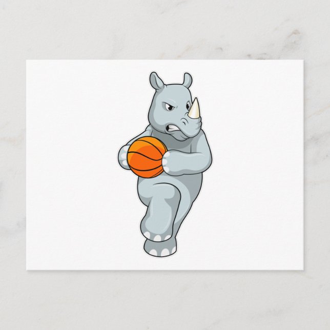 Postal Rhino como jugador de baloncesto con baloncesto (Anverso)