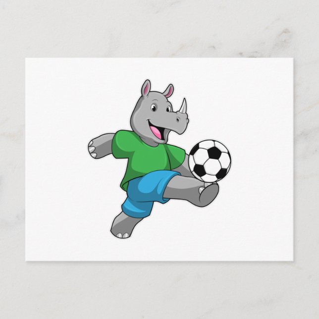 Postal Rhino como jugador de fútbol con fútbol (Anverso)