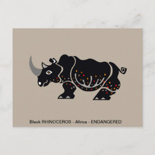 Postal RHINOCEROS Negros - Animales en peligro de extinci