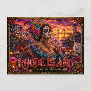 Postal Rhode Island Día de los Muertos Retro